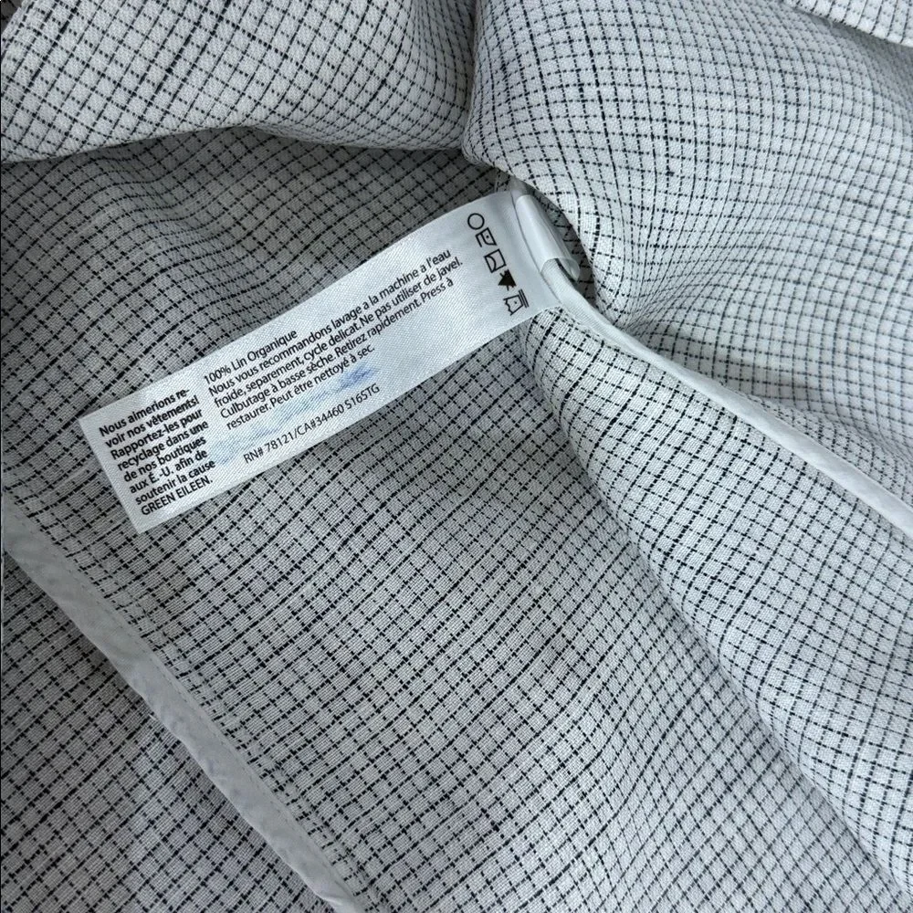 Eileen Fisher Organic Linen Longline Blazer Jacket Gray Check Size M